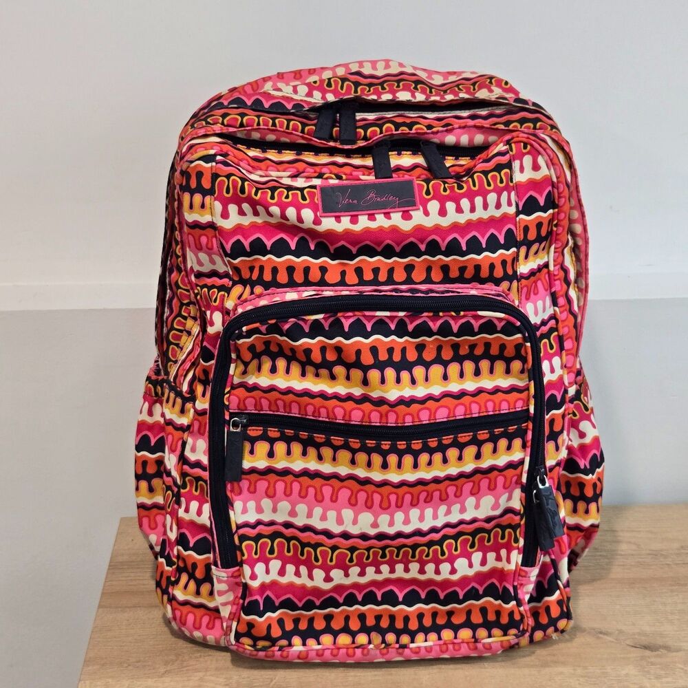 Vera Bradley Rio Squiggle Lighten Up Large Backpack Pink Geometric Travel School